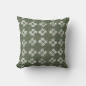 Olive Green Hand-Drawn Rustic Checkered Pattern クッション (正面)