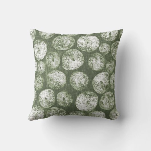 Olive Green Hand-Drawn Rustic Moon Pebbles クッション (裏面)