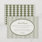 Olive Green Harlequin Checkered Bridal Registry エンクロージャーカード (正面/裏面)