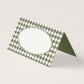 Olive Green Harlequin Checkered Folded Place Cards (正面)