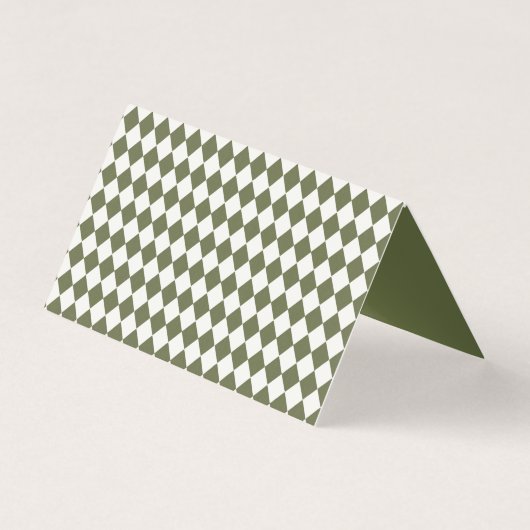 Olive Green Harlequin Checkered Folded Place Cards (裏面)