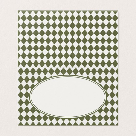 Olive Green Harlequin Checkered Folded Place Cards (外部フラット)