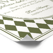 Olive Green Harlequin Checkered Wedding Favor Sign ポスター (角)