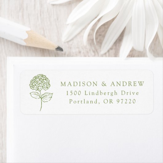 Olive Green Hydrangea Wedding Return Address ラベル (インサイチュ)