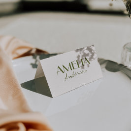 Olive Green Ivory Old Money Wedding Place Cards テーブルナンバー