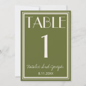 Olive Green Ivory Old Money Wedding Table Number 招待状 (正面)