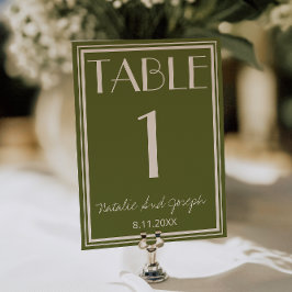 Olive Green Ivory Old Money Wedding Table Number 招待状