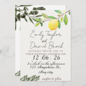 olive green leaf branch and Lemon wedding 招待状 (正面/裏面)