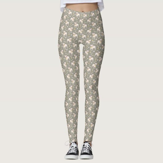Olive Green Leggings with Playful Pitbulls & Toys レギンス (正面)