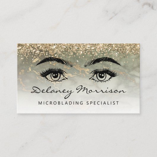Olive Green Marble Gold Glitter Eyes Microblading 名刺 (正面)