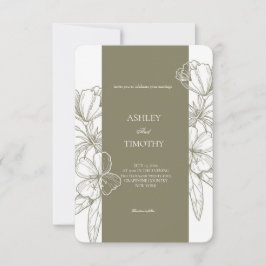 Olive Green Minimalist Floral Wedding Invitation 招待状