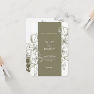 Olive Green Minimalist Floral Wedding Invitation 招待状