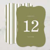 Olive Green Modern Die-Cut Table Number 招待状 (正面/裏面)