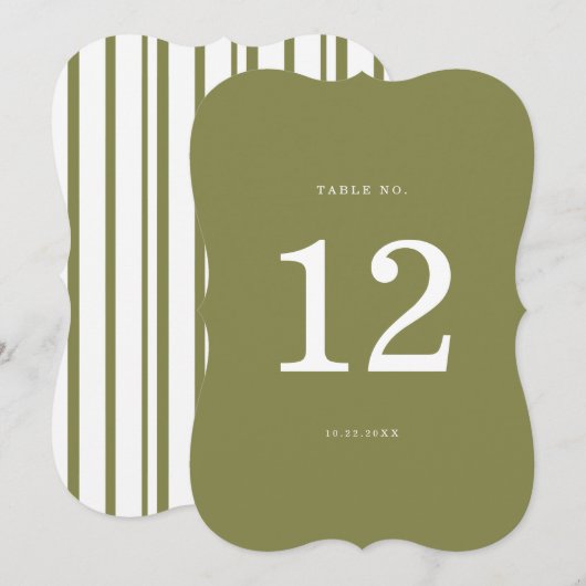 Olive Green Modern Die-Cut Table Number 招待状 (正面/裏面)