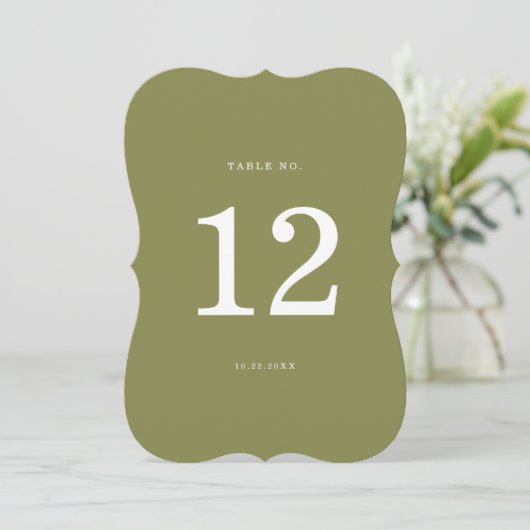Olive Green Modern Die-Cut Table Number 招待状 (スタンド正面)