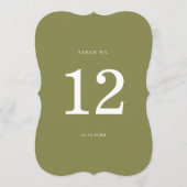 Olive Green Modern Die-Cut Table Number 招待状 (正面)