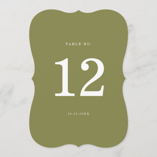 Olive Green Modern Die-Cut Table Number 招待状 (正面)