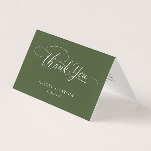 Olive Green Modern Script Wedding Folded Thank You (正面)