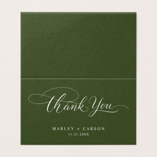 Olive Green Modern Script Wedding Folded Thank You (外部フラット)