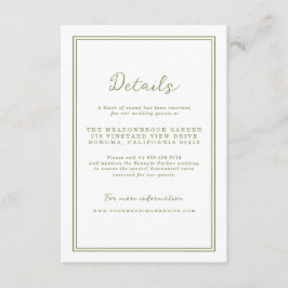 Olive Green Modern Wedding Details Card エンクロージャーカード