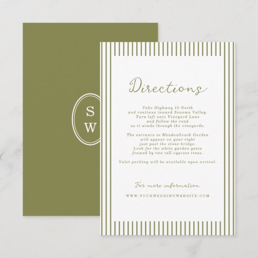 Olive Green Modern Wedding Directions Card エンクロージャーカード (正面/裏面)