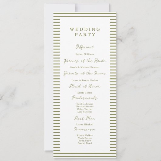 Olive Green Modern Wedding Program Card 招待状 (裏面)
