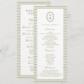 Olive Green Modern Wedding Program Card 招待状 (正面/裏面)