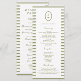 Olive Green Modern Wedding Program Card 招待状