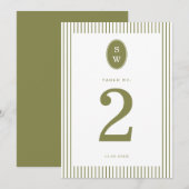 Olive Green Modern Wedding Table Number 招待状 (正面/裏面)