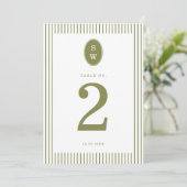 Olive Green Modern Wedding Table Number 招待状 (スタンド正面)
