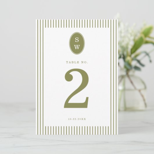 Olive Green Modern Wedding Table Number 招待状 (スタンド正面)