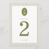 Olive Green Modern Wedding Table Number 招待状 (正面)