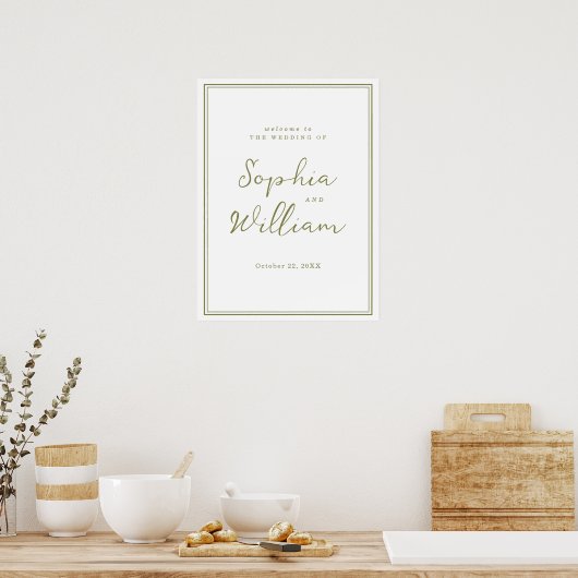 Olive Green Modern Wedding Welcome Sign ポスター (キッチン)