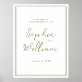 Olive Green Modern Wedding Welcome Sign ポスター (正面)
