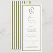 Olive Green Monogram Long Wedding Menu Card 招待状 (正面/裏面)