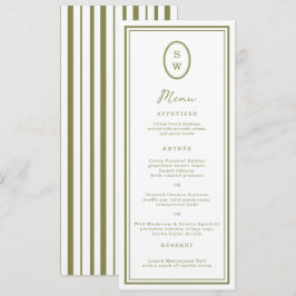 Olive Green Monogram Long Wedding Menu Card 招待状