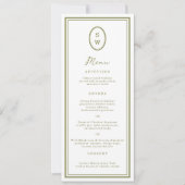 Olive Green Monogram Long Wedding Menu Card 招待状 (正面)