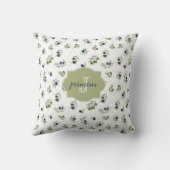 Olive Green Monogram Name Watercolor Chic Pattern クッション (裏面)