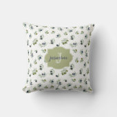 Olive Green Monogram Name Watercolor Chic Pattern クッション (正面)