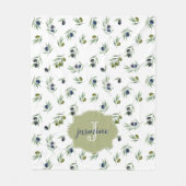 Olive Green Monogram Name Watercolor Chic Pattern フリースブランケット (正面)