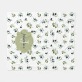 Olive Green Monogram Name Watercolor Chic Pattern フリースブランケット (正面(横))