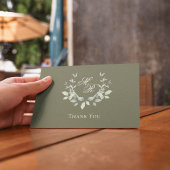 Olive Green Monogram Script Wedding Thank You サンキューカード
