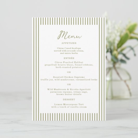 Olive Green Monogram Wedding Menu Card 招待状 (スタンド正面)