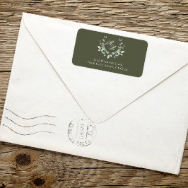 Olive Green Monogram Wedding Return Address ラベル