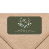 Olive Green Monogram Wedding Return Address ラベル