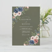 Olive Green Moody Floral Wedding 招待状 (スタンド正面)