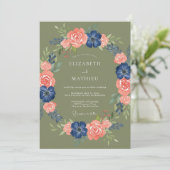 Olive Green Peach Floral Rustic Wedding 招待状 (スタンド正面)