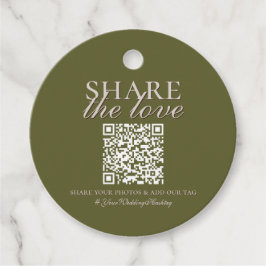 Olive Green Photo Upload QR and Wedding Hashtag フェイバータグ