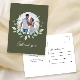 Olive Green Photo Wedding Thank You Postcard ポストカード