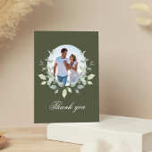 Olive Green Photo Wedding Thank You Postcard ポストカード
